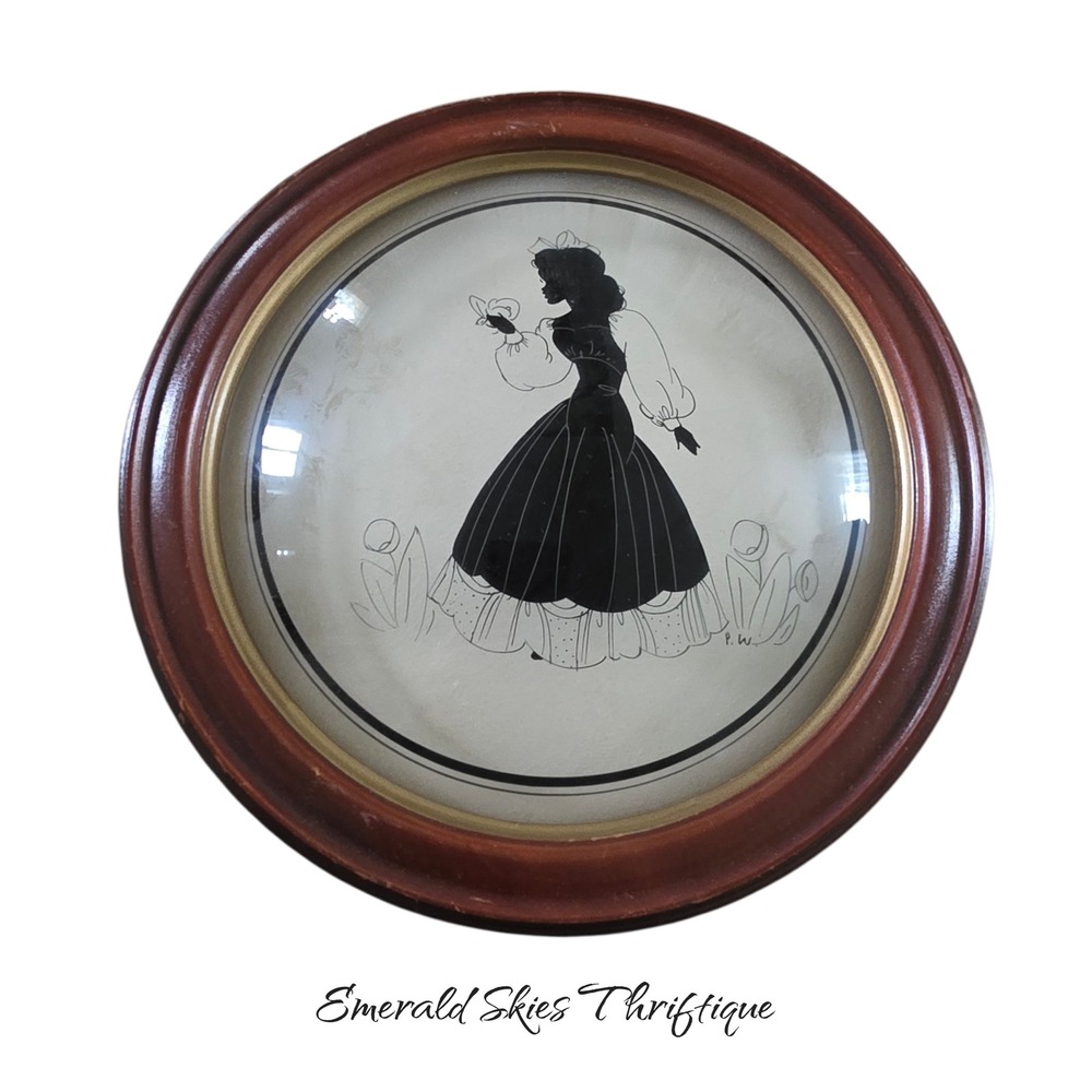 Peter watson studios reversed silhouette bubble glass picture frame woman vtg
